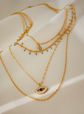 欧美ins达人网红主播项链多层钛钢锁骨J链四层小众设计不撞款饰品