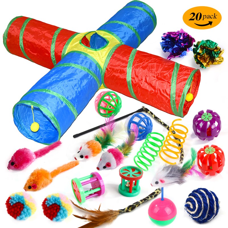 跨境厂家新品宠物猫咪玩具逗猫棒剑麻老鼠逗M猫玩具猫隧道套装现