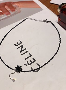 韩版精致简约时尚百搭串珠水晶花球B项链锁骨链小众设计ins风颈链