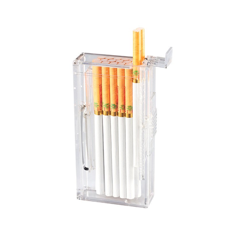 烟盒工厂跨境透明自动弹烟盒加长细烟20支装防压X塑料细支烟盒