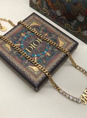 迪家新款推荐不掉j色黄铜金属重工复古马鞭链条项链CD镶钻气质颈