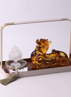 新中式胡桃木提手托盘组合摆件样板房H间售楼处展厅茶室茶几装饰