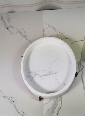 别墅样板房圆形托盘大理石托盘金属摆I件后现代果盘餐厅软装饰品