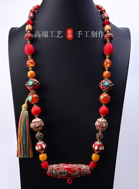 泰伽泰国多宝佛牌链尼泊尔镶嵌手工红色流苏项链民族风佛牌链
