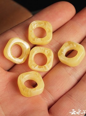 方型白花蜜蜡跑环圈金刚星月菩提配饰佛珠文玩卡子戒指环吊坠配件