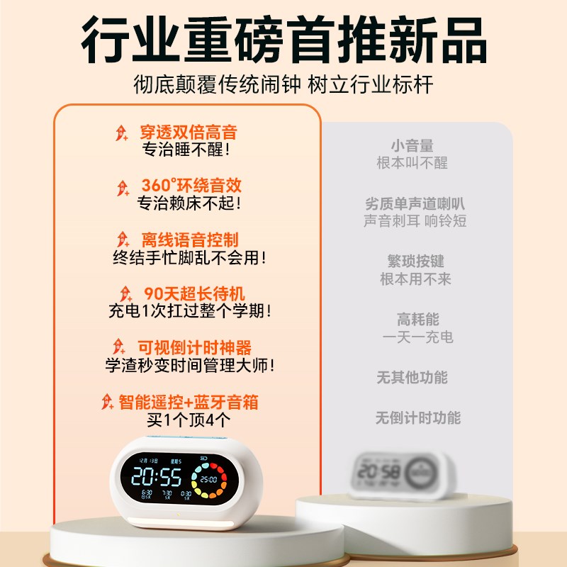 2025新款智能闹钟学生起床神器初高中多功能语音蓝牙电子时钟