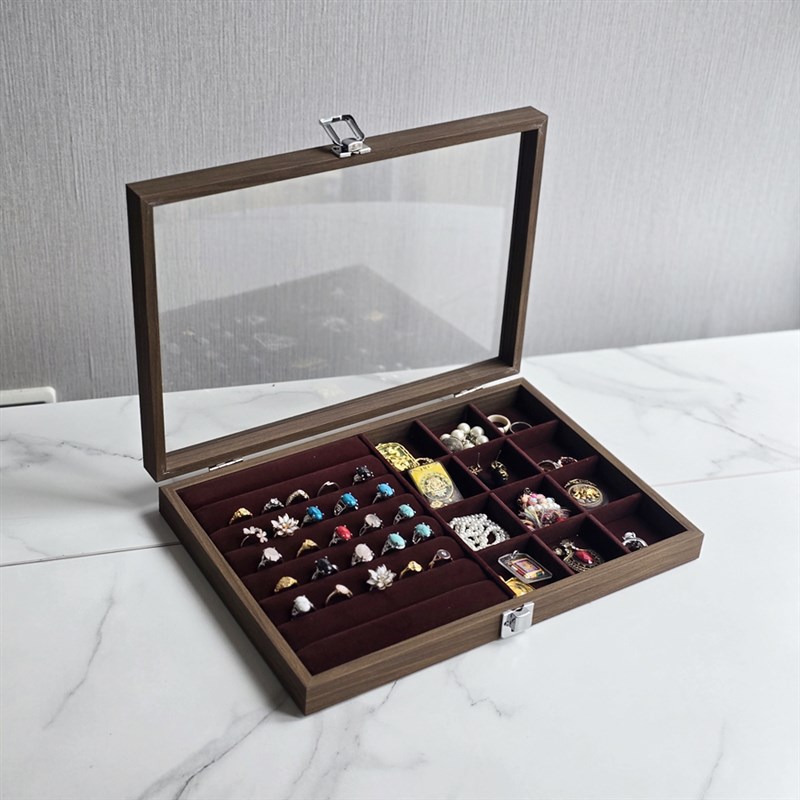 木纹珍藏箱首饰盒收纳盒珠宝项链戒指耳钉耳环展示架子大容量