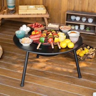 原始人围炉煮茶桌烧烤炉家用室内烤火炉套装器具全套户外烧烤架盆