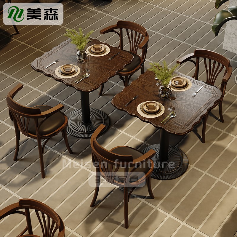 咖啡店桌椅实木美式复古风茶餐厅方桌甜品烘焙下午茶轻食椅子商用