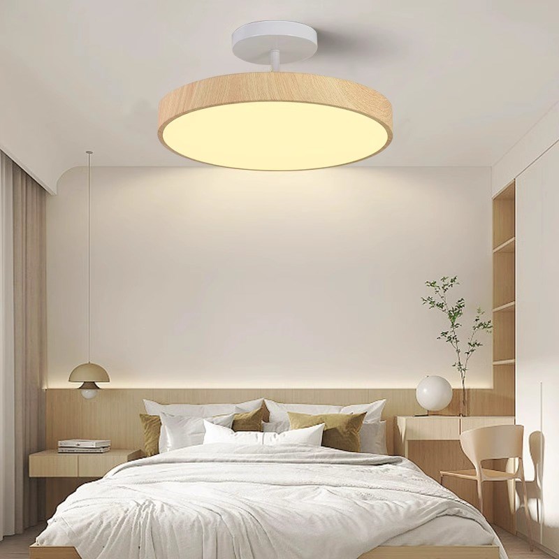 LED圆形卧室灯吸顶灯木纹色走廊过道灯简约餐厅玄关阳台吧台吊灯