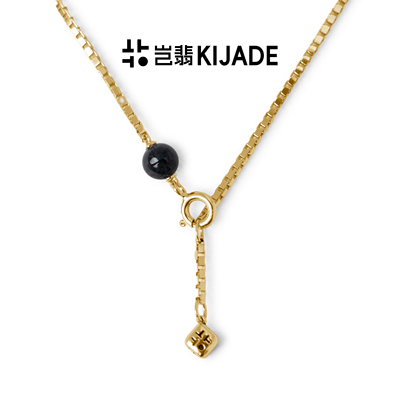 岂翡石来运转糯种翡翠单珠盒子925银镀K金项链-深乌鸡OS