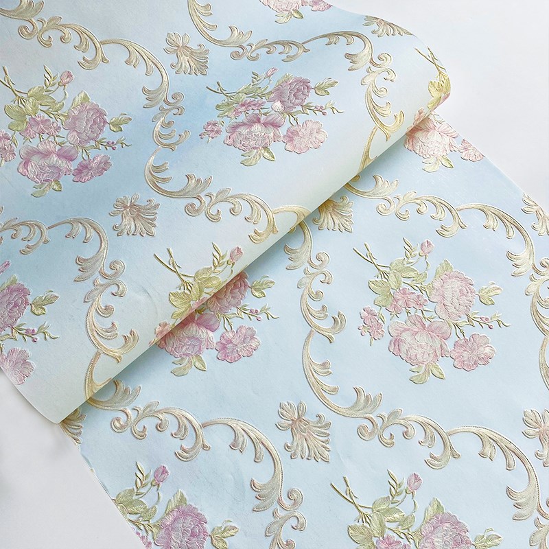 欧式田园精压花纹墙纸卧室客厅餐厅酒店J电视背景墙家用装饰壁纸