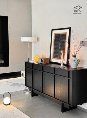 希望Wabi-Sabi风格黑色餐具柜灰木骨架线实木抽屉柜客厅墙壁储物