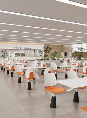 快餐桌椅连身组合学校食堂员工饭堂高速服务区饭厅四人位连身餐桌