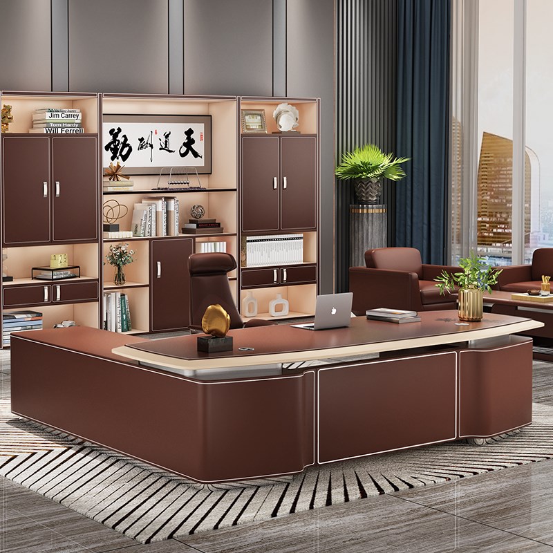 高端大气老板桌简约现代时尚总裁桌办公桌椅组合轻U奢大班台办公