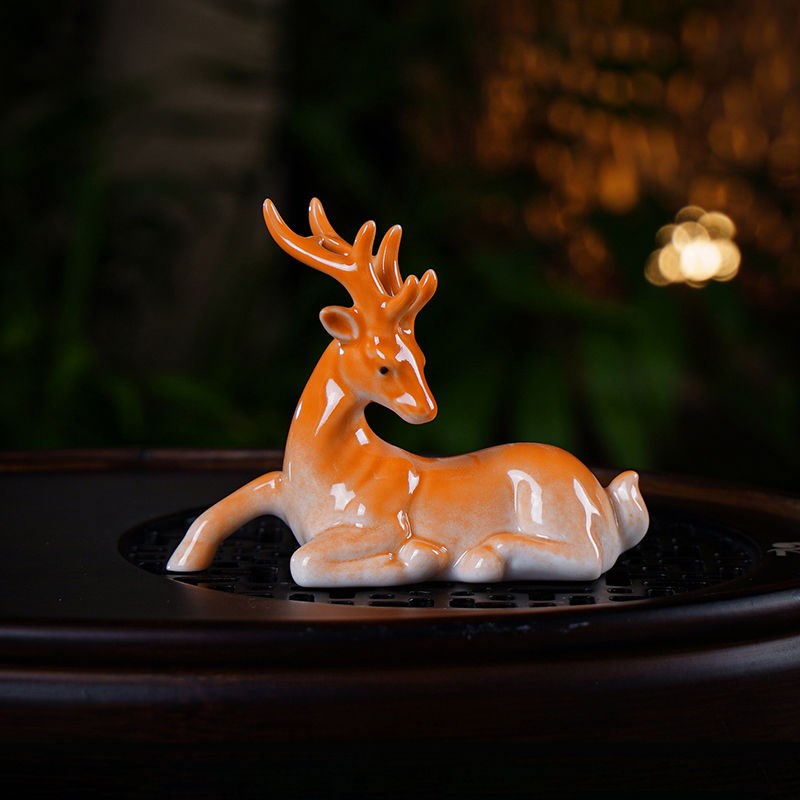 陶瓷小动物鹿摆件茶室桌面盆景鱼缸G流水假山造景微景观装饰花宠