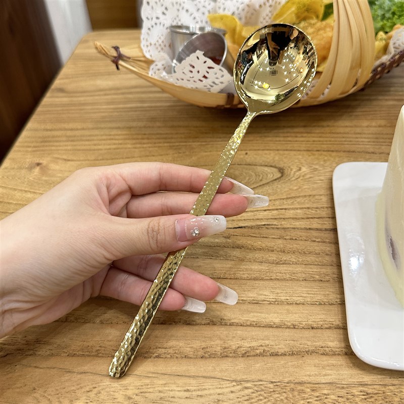 干饭人专用勺子!316品级不锈钢喝汤勺主餐更西餐勺子锤纹大圆头