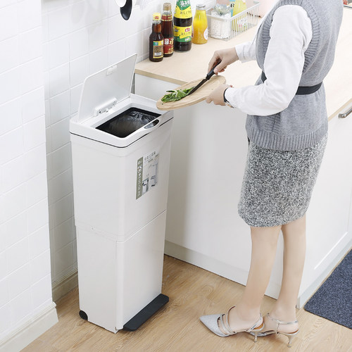 双层厨房专用垃圾分类垃圾桶智能感应家用客厅大号脚踏自动开盖筒