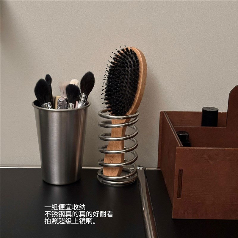 不锈钢桌面化妆品收纳盒金属篮子铁艺收纳筐化妆刷口红收纳置物架