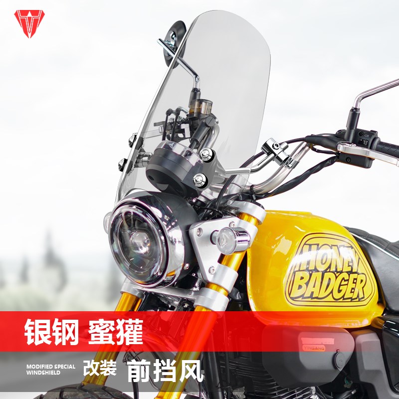 适用于银钢蜜獾鲸前挡风玻璃复古太子透明护胸风挡改装配件