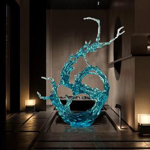 酒店大堂轻奢透明浪花树脂摆件样品屋展示中心样板间落地雕塑软装