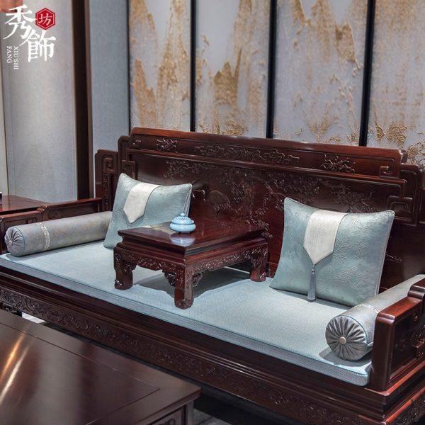 新中式红木沙发坐垫古典罗汉床垫子五件套扶手大靠垫软体靠包定制