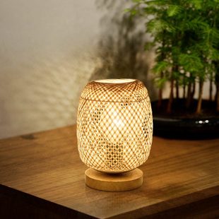 中式古风禅意竹编手提充电小台灯茶室书房户外露营灯日式原木风灯