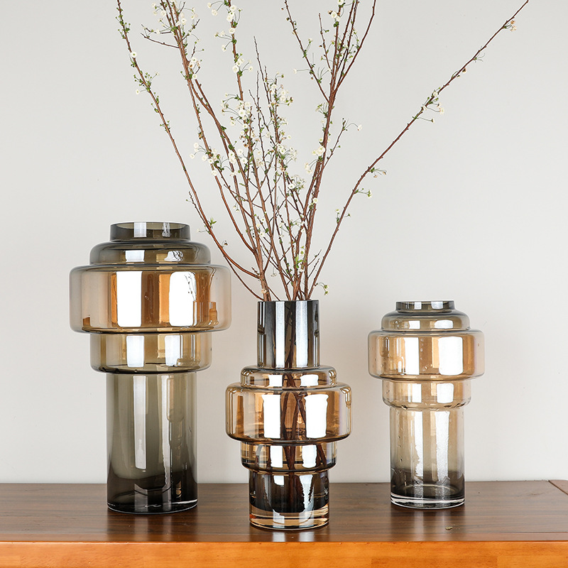 北欧现代圆柱几何造型透明玻璃花瓶花器绿植N插花组合家居装饰摆