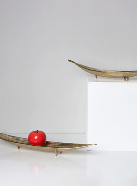 新古典亮金属铜船型果盘摆件样板房间软装饰品酒店会所餐厅摆设件