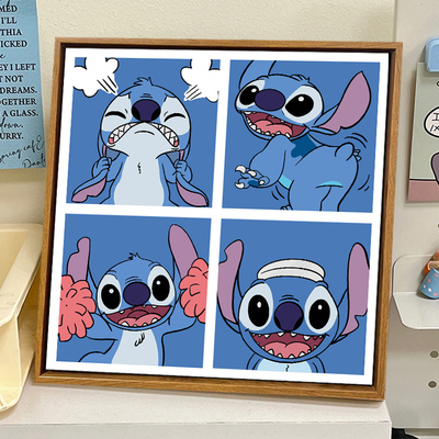 可爱卡通史迪仔填色数字油画 画diy填充手工丙烯油彩画 画手绘装