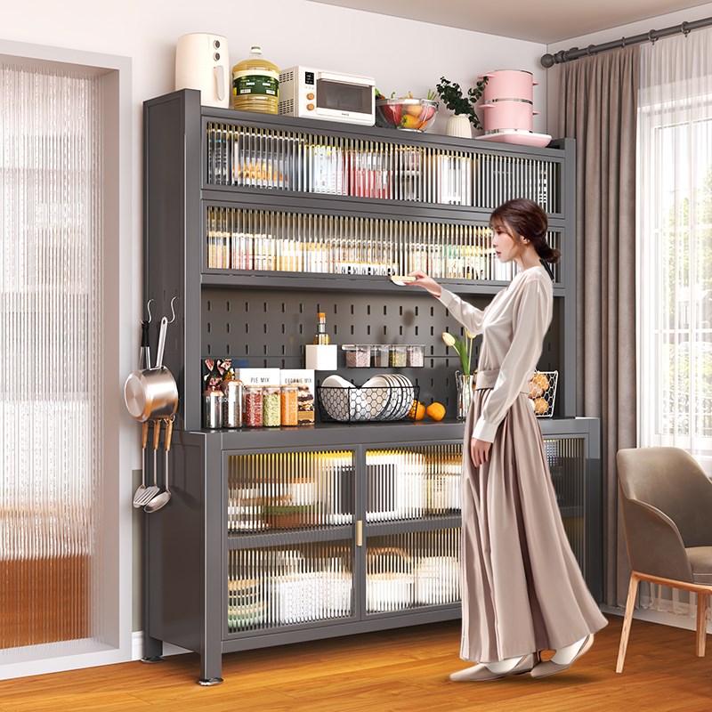厨房钢制餐边柜家用落地靠墙储物碗柜多层多功能对开防尘收纳柜子