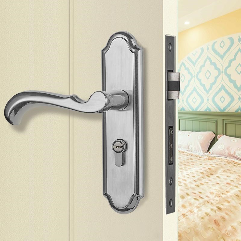 不锈钢室内木门锁卧室房间锁具静音房门锁拉丝家用机械锁50孔距