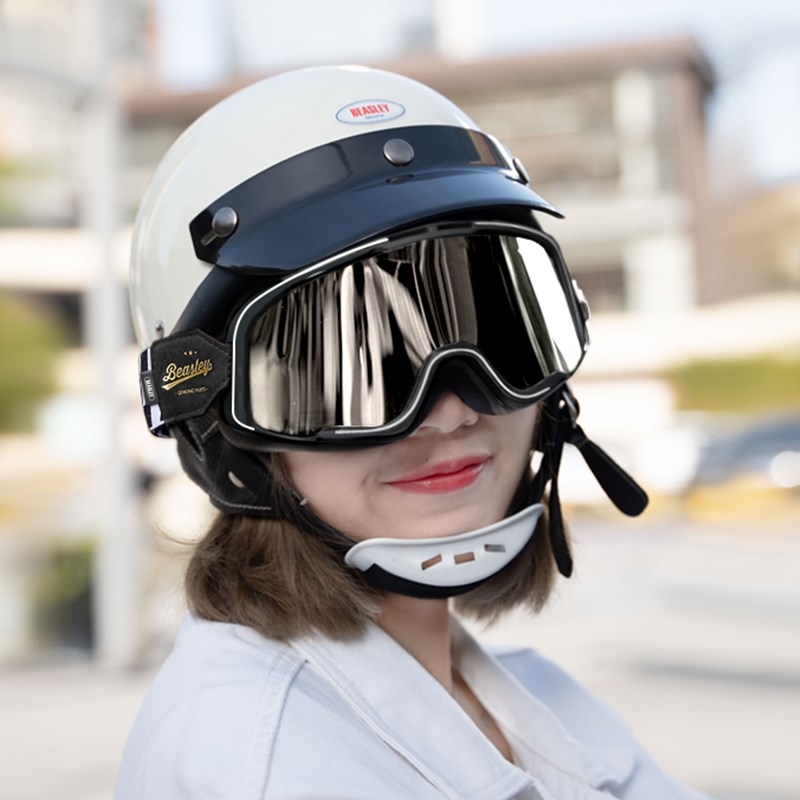 BEASLEY比斯力复古电动摩托车头盔女机车日式夏季巡航.半盔男瓢盔
