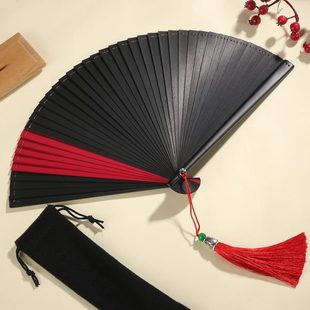全竹扇子小折扇迷你古风女士折叠扇舞蹈扇黑红中国风小扇子 日式
