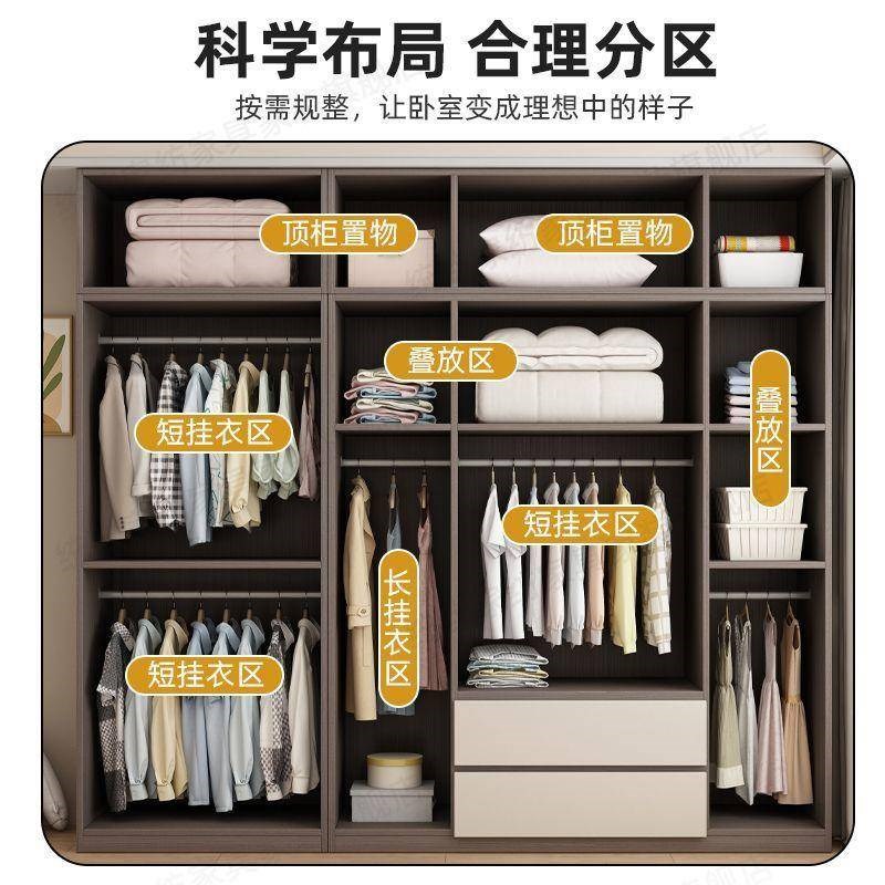 大衣柜家用卧室实木生态板轻奢简约储物复古带抽屉落地衣橱
