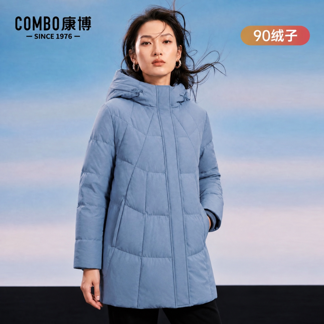 康博秋冬短款羽绒服女连帽简约宽松轻便通勤保暖鸭绒外套