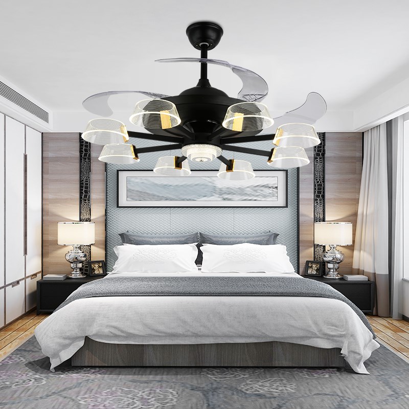 隐形风扇灯吊灯客厅灯简约北欧吊C扇家用餐厅卧室吸顶电扇一体变