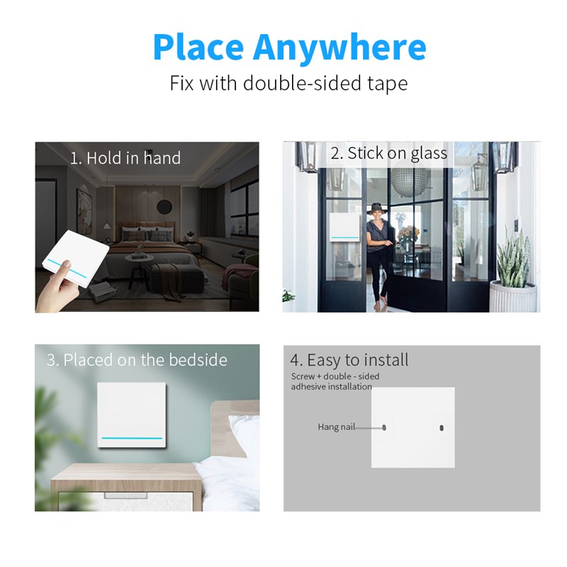 无线遥控开关面板家用220Vy免布线智能单开双控按键随意贴开关
