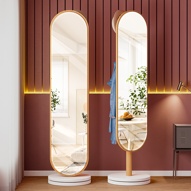 穿衣镜全身镜落地j镜家用试衣镜子卧室可旋转实木衣帽带挂衣架一
