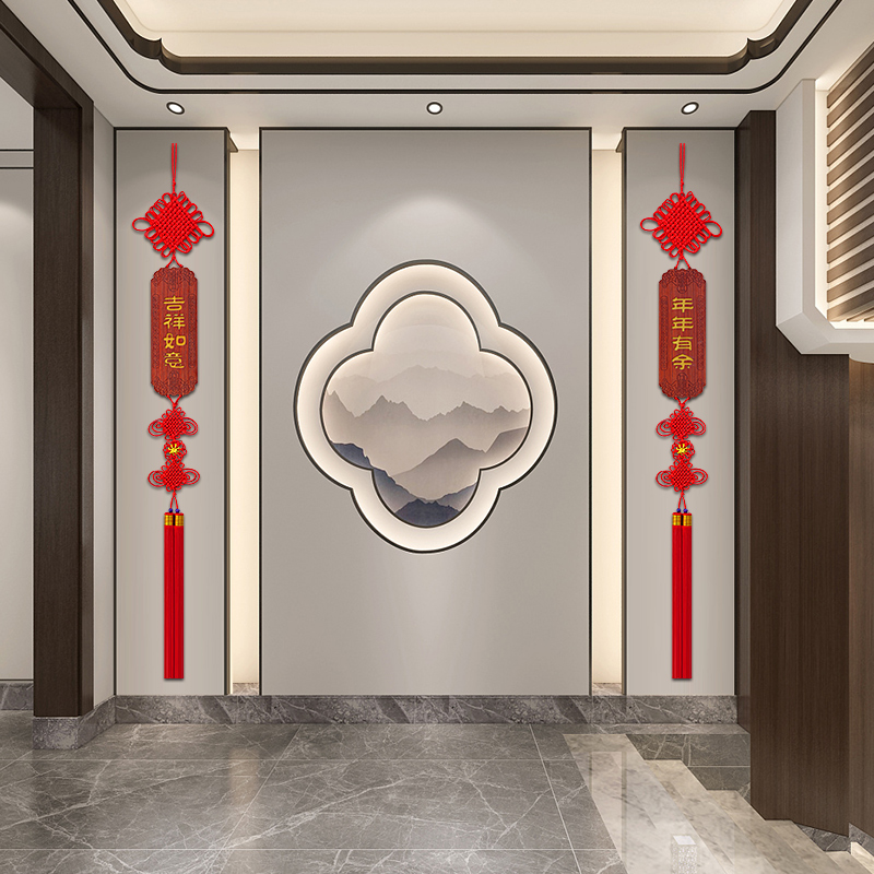 2023新款桃木大篆中国结挂饰客厅高档家居装饰乔T迁玄关电视墙挂