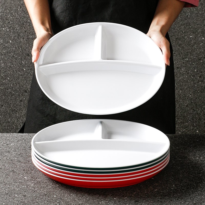 台德密胺餐具仿瓷三格盘子商用餐盘塑料盘菜盘食堂饭堂分格快餐盘