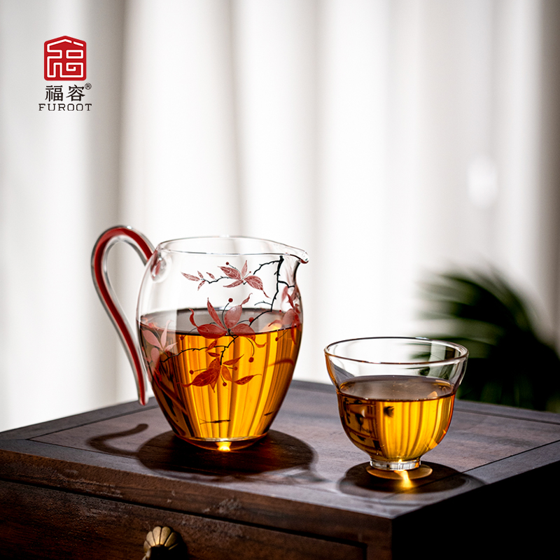 福容雅韵会芯手绘高硼硅玻璃公道杯分喝茶具茶器家用茶海耐热玻璃