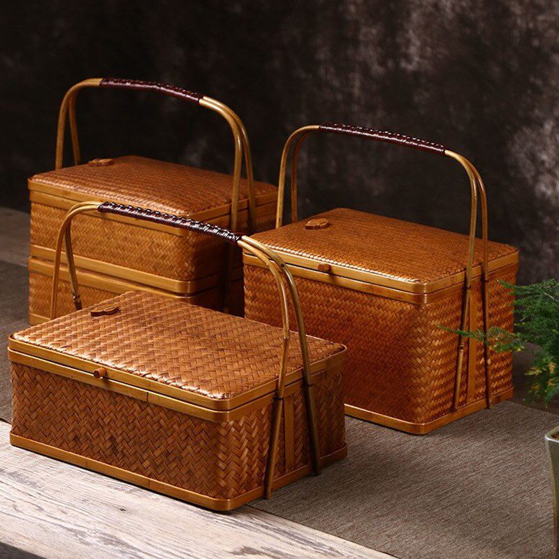 竹制品纯手工竹编复古手提食盒中式多层结婚点心篮便携礼品月饼盒,特色手工艺,竹编/竹雕,淘宝优惠券,粉丝福利购,淘宝优惠卷