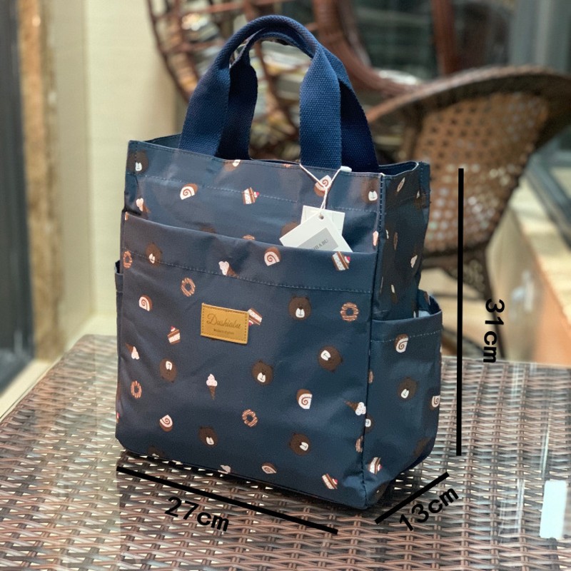 新款带水杯位加大加厚保温防水大容量手提饭盒包学生补课包文件包