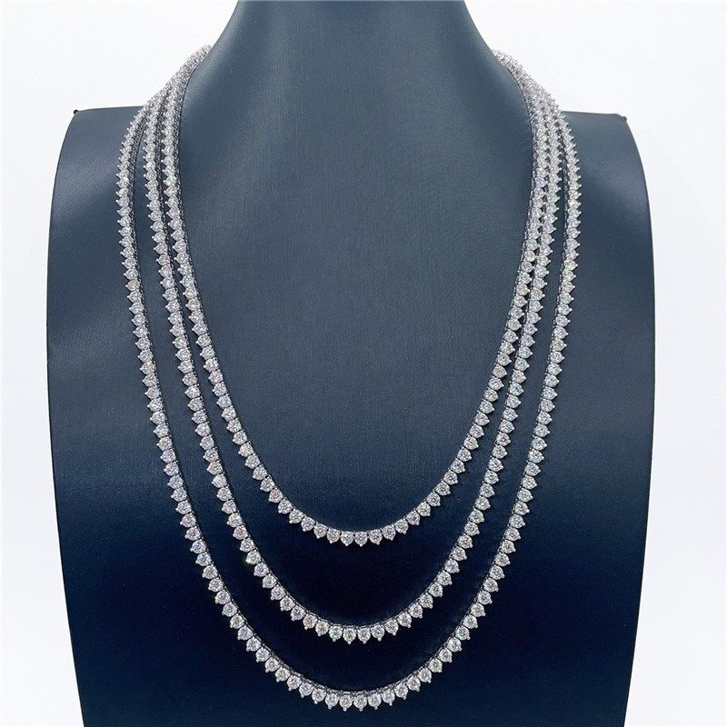 跨境欧美网球项链三爪单排4mm锆石链饰L品男女嘻哈首饰小众设计