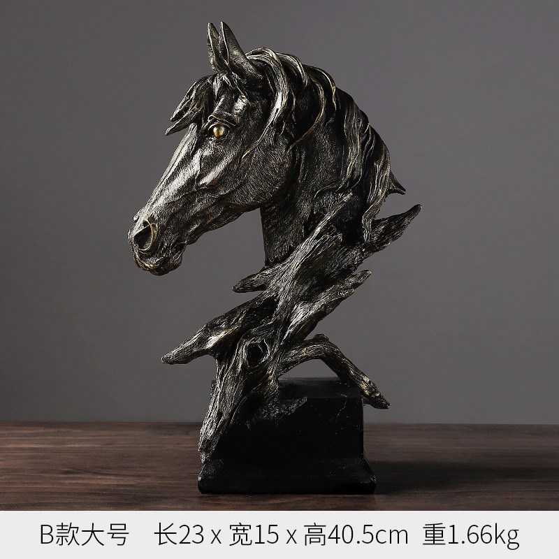 欧式复古马头摆件创意q摆件家居书房样板房玄关桌面酒柜树脂工艺