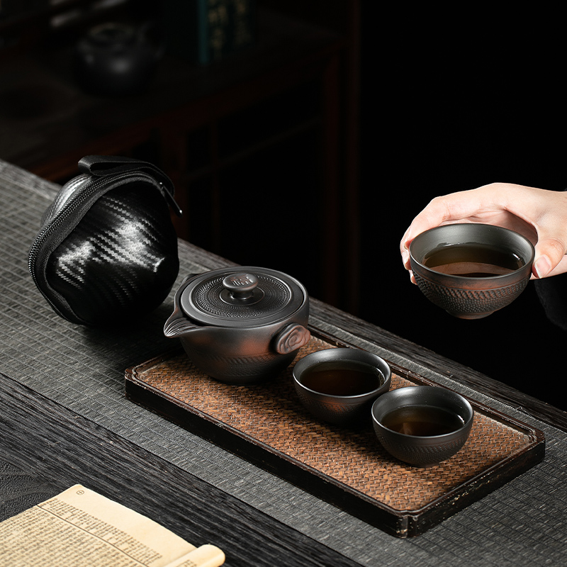 紫陶便携式旅行茶具紫砂单个人专用手抓泡茶壶茶杯户外露营快客杯