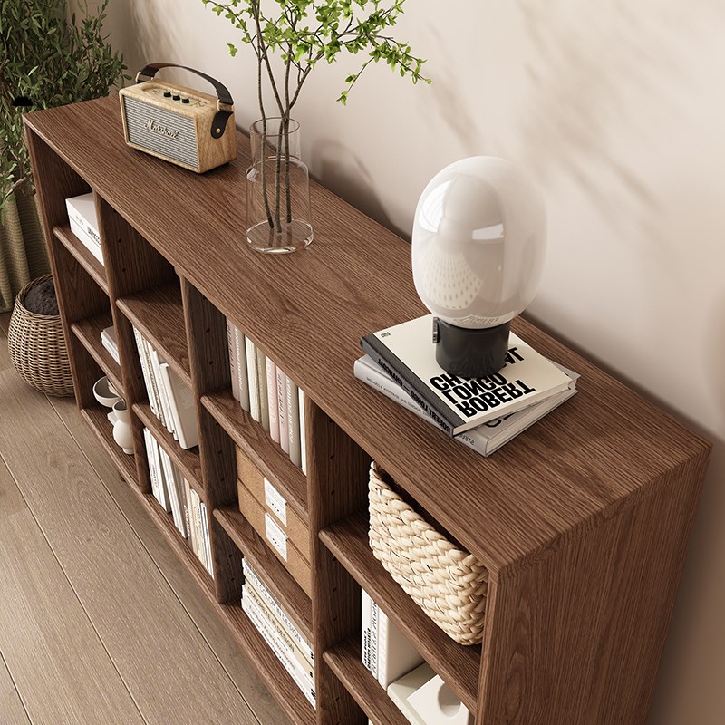 实木书架落地h置物架一体靠墙格子柜自由组合储物柜家用客厅书柜