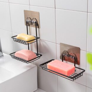 肥皂盒卫生间置物架壁挂沥水免打孔香皂架双层创意不锈钢轻奢皂托