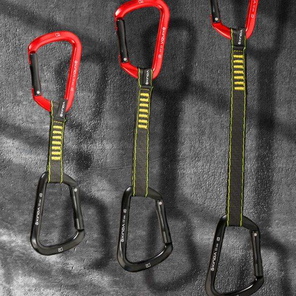 欣达户外攀岩快挂扁带先锋钩攀登安全扣直弯门钢丝门家用训练登山